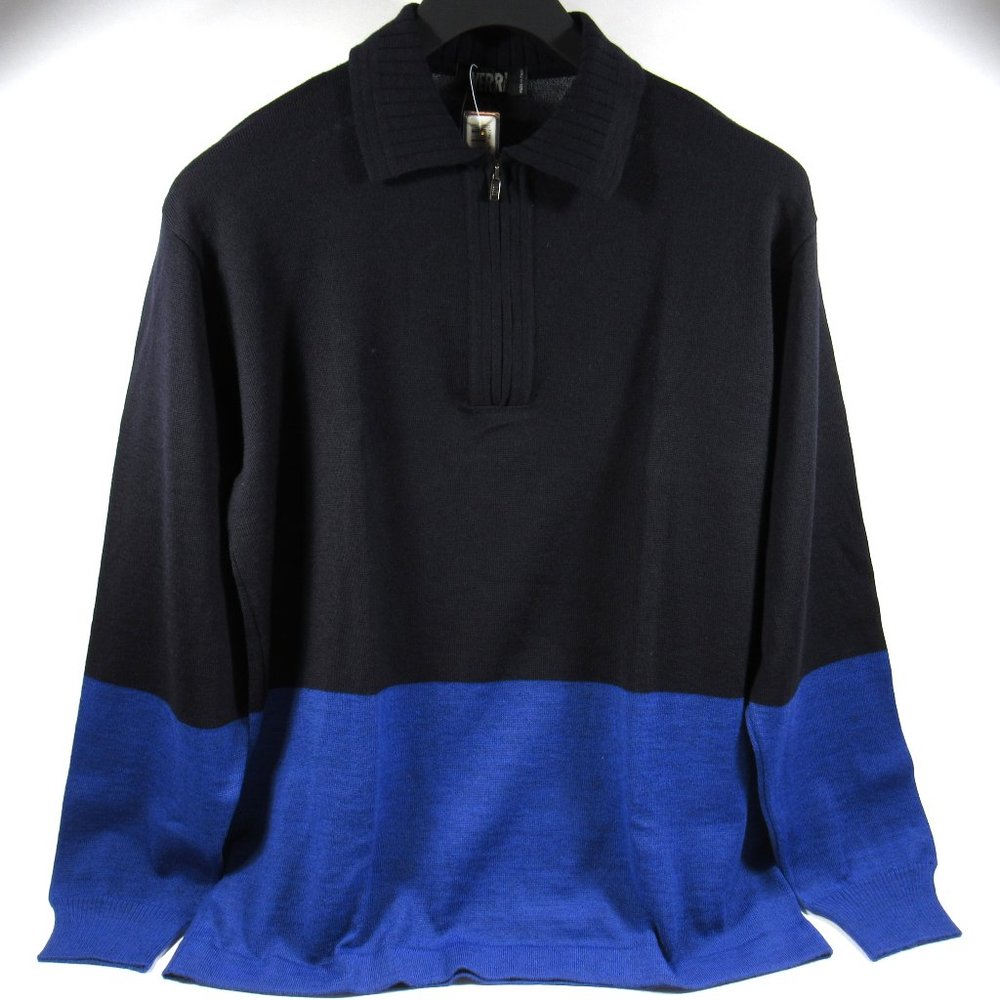 VERRI Men's Half-Zip Wool Sweater Made in Italy Navy Size IT 50/US Medium